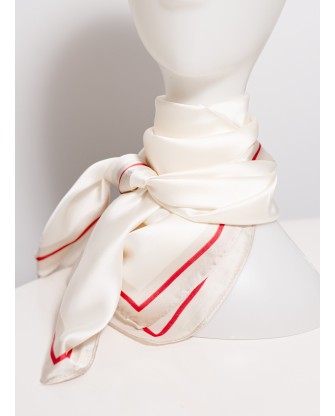 Carre de soie satin - ivoire et rouge