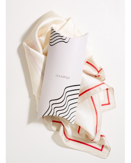 Carre de soie satin - ivoire et rouge