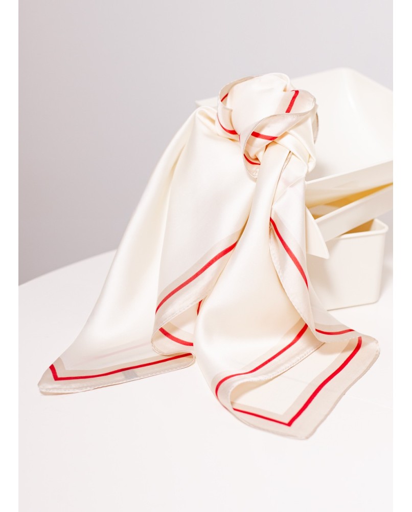 Carre de soie satin - ivoire et rouge