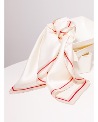 Carre de soie satin - ivoire et rouge